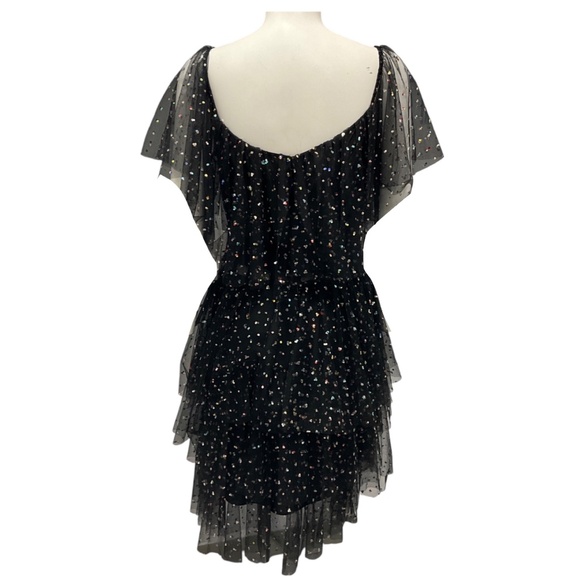 GEMY MAALOUF BLACK SEQUINED TIERED MESH TULLE COCKTAIL DRESS - Picture 3 of 5